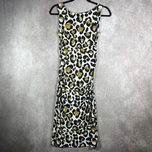 Norma Kamali Bodycon Dress Womens Small Cream Leopard Print Ruched Party Stretch